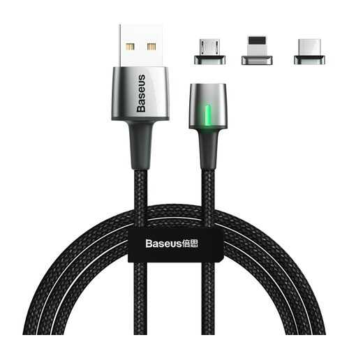 Кабель Baseus Multi USB-iP+Micro+Type-C Zinc Magnetic Black 2m 2.4A в Связной