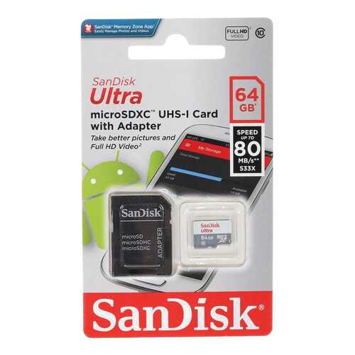 Карта памяти Sandisk Micro SDXC SDSQUNS-064G-GN3MA 64GB в Связной