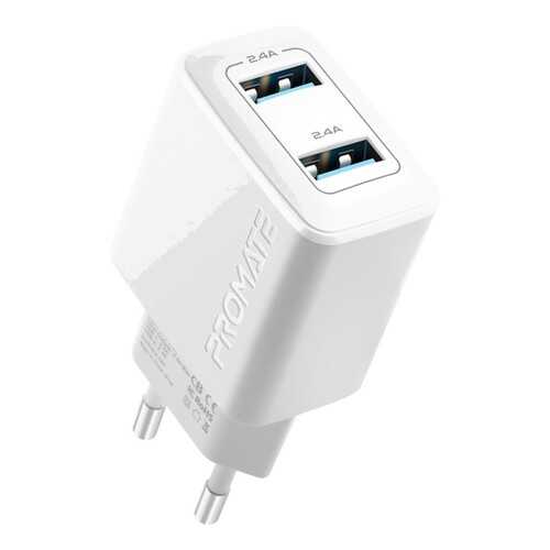 Сетевое зарядное устройство Promate BiPlug 2хUSB 2.4A, 12W (white) в Связной